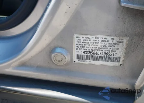 2005 Honda Accord 2.4 Lx from USA, damaged, VIN 1HGCM56405A005212